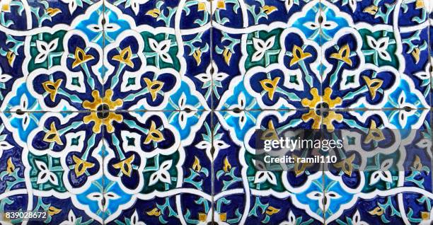 Oriental floral ornament on glazed tiles.