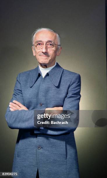 Portrait of noted undersea explorer Jacques Cousteau . In a major contribution to marine exploration, he co-invented the scuba system in 1943. Photo...