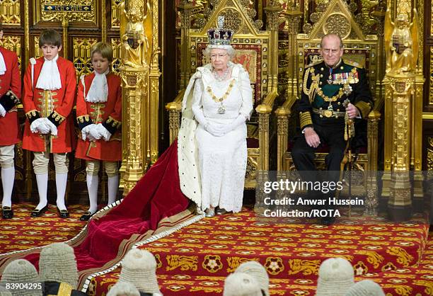 Queen Elizabeth ll and Prince Philip, Duke of Edinburgh attend the State Opening of Parliament on December 3, 2008 in London, England.