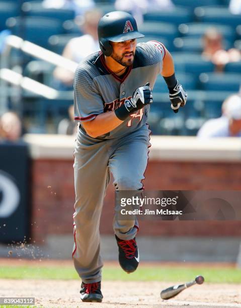 Reymond Fuentes of the Arizona Diamondbacks in action against the New York Mets at Citi Field on August 24, 2017 in the Flushing neighborhood of the...