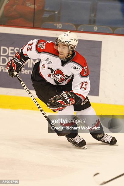 Yannick Riendeau of the Drummondville Voltigeurs skates during the game against the St-John Seadogs at the Centre Marcel Dionne on November 28, 2008...