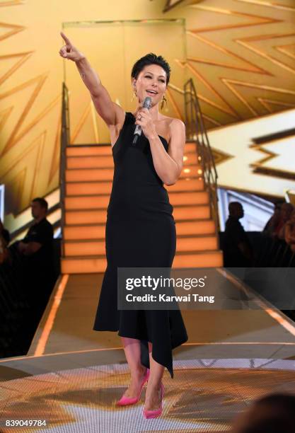 Emma Willis presents from the Celebrity Big Brother house at Elstree Studios on August 25, 2017 in Borehamwood, England.