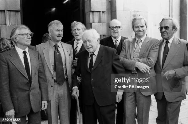 Members of the cast of Dad's Army, at St Martin-in-the-Fields Church after a memorial service for the actor Arthur Lowe who died recently. Clive Dunn...