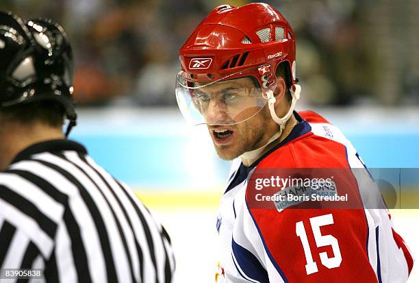 Jan Marek of Metallurg Magnitogorsk screems to the referee during the IIHF Champions Hockey League Group A match between EHC Eisbaeren Berlin and...