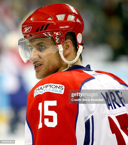 Jan Marek of Metallurg Magnitogorsk screems during the IIHF Champions Hockey League Group A match between EHC Eisbaeren Berlin and Matallurg...