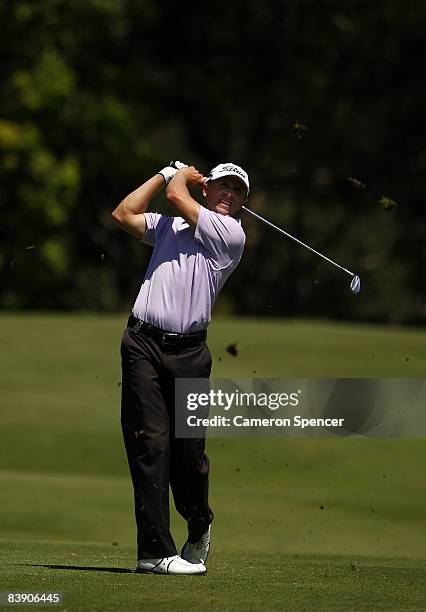 Tim Wilkinson of New Zealand plays a shot during day one of the Australian PGA Championship at the Hyatt Regency Resort on December 4, 2008 at Coolum...