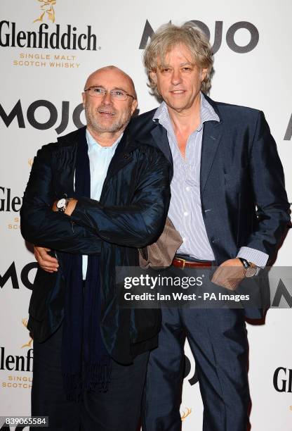 Phil Collins and Bob Geldof arrive at the Mojo Awards, at the Brewery in London.