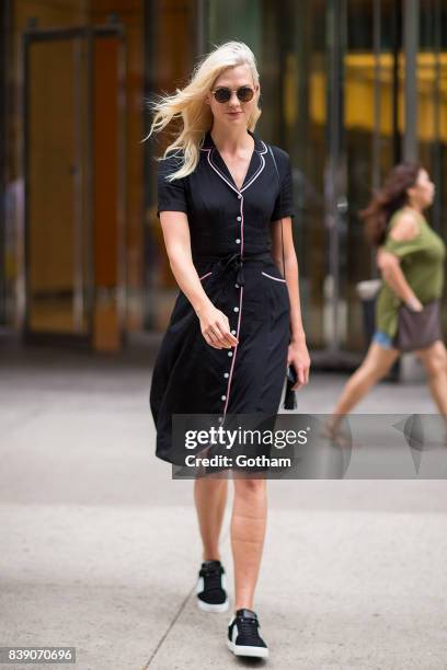 Model Karlie Kloss is seen arriving for fittings for the 2017 Victoria's Secret Fashion Show in Midtown on August 25, 2017 in New York City. Kloss...