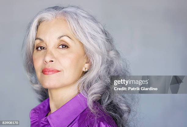 portrait of mature woman - gray hair fotografías e imágenes de stock