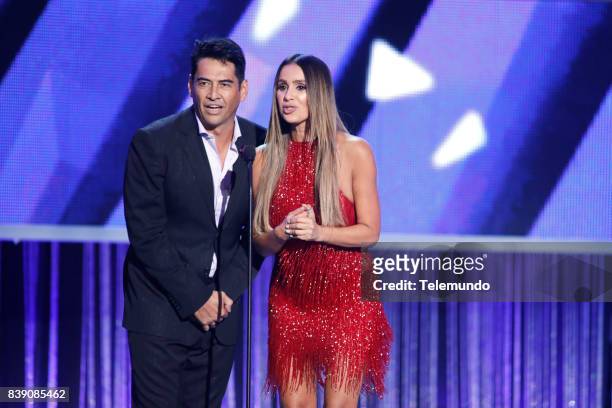 Show" -- Pictured: Gabriel Porras & Catherine Siachoque on stage during the 2017 Premios Tu Mundo at the American Airlines Arena in Miami, Florida on...