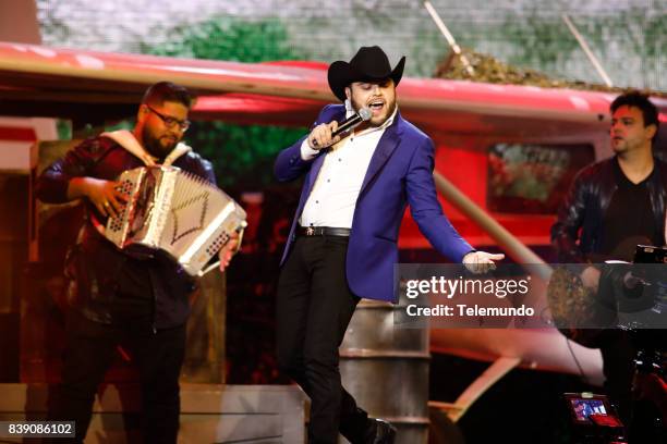 Show" -- Pictured: Gerardo Ortiz performs on stage during the 2017 Premios Tu Mundo at the American Airlines Arena in Miami, Florida on August 24,...