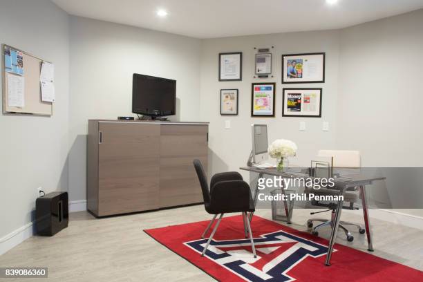 Newscaster Harris Faulkner's home is photographed for Closer Weekly Magazine on March 22, 2017 in northern New Jersey. Office and 'sports suite'.