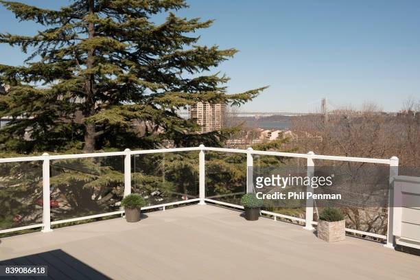 Newscaster Harris Faulkner's home is photographed for Closer Weekly Magazine on March 22, 2017 in northern New Jersey. Rooftop deck with a panoramic...