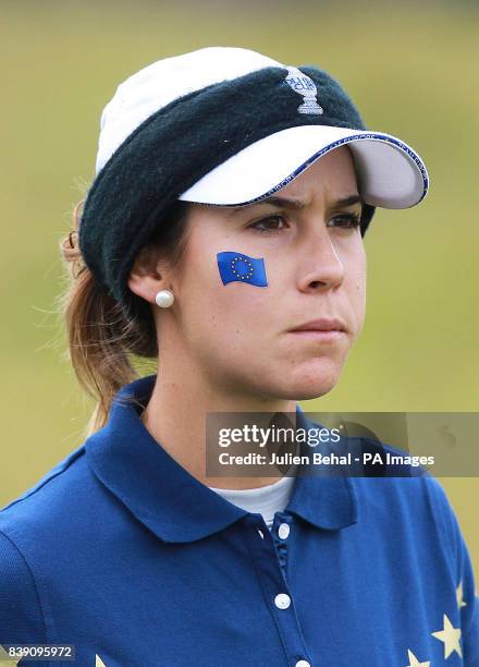 Europe's Azahara Munoz in her singles match against USA's Angela Stanford during day three of the 2011 Solheim Cup at Killeen Castle, County Meath,...