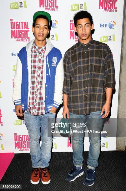 Jordan "Rizzle" Stevens and Harley "Sylvester" Alexander-Sule AKA Rizzle Kicks arriving at The BT Digital Music Awards 2011, The Camden Roundhouse,...