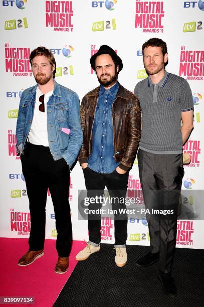 Members of The Kaiser Chiefs Ricky Wilson, Nick 'Peanut' Baines and Simon Rix arriving at The BT Digital Music Awards 2011, The Camden Roundhouse,...