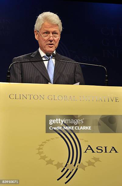 Former US president Bill Clinton speaks at the Clinton Global Initiative in Hong Kong on December 3, 2008. The Clinton Global Initiative brings...