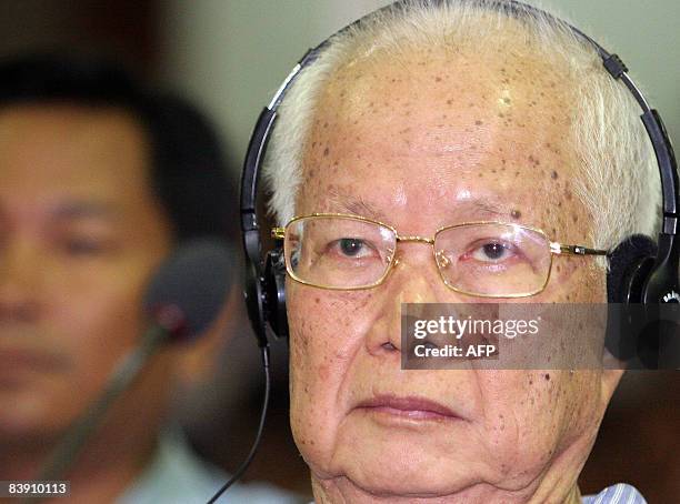 Former Khmer Rouge head of state Khieu Samphan attends the Extraodinary Chambers in the Court of Cambodia in Phnom Penh on December 4, 2008. Khieu...