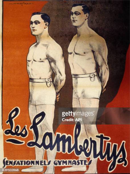 Affiche publicitaire pour le spectacle d'acrobates les Lambertys.
