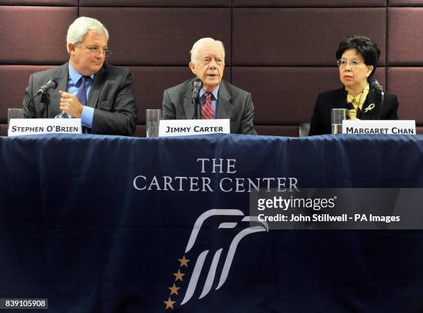 Former US President Jimmy Carter , International Development Minister Stephen O'Brien and Director General of the World Health Organization Margaret...