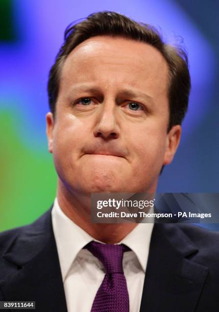 Prime Minister David Cameron delivers his keynote speech to the Conservative Party Conference at the Manchester Central, Manchester.Picture date:...