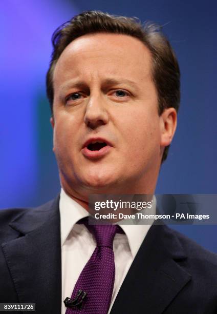 Prime Minister David Cameron delivers his keynote speech to the Conservative Party Conference at the Manchester Central, Manchester.