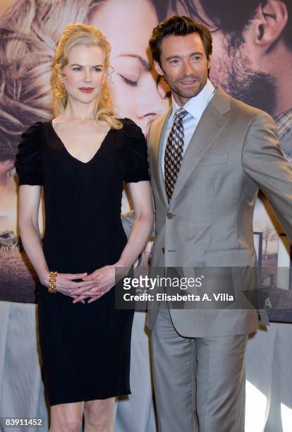 Actors Nicole Kidman and Hugh Jackman attend "Australia" photocall at Australian Residence on December 4, 2008 in Rome, Italy.
