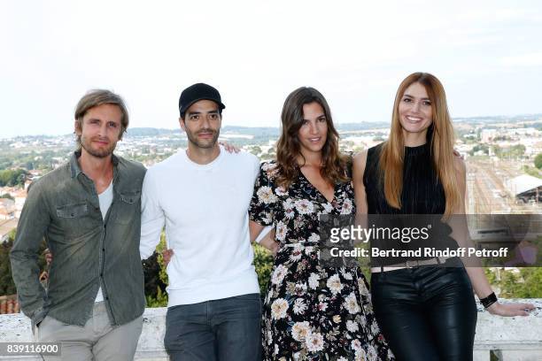 Team of the movie "Epouse-moi mon pote", actor Philippe Lacheau, director Tarek Boudali, actress Charlotte Gabris and Nadege Dabrowski aka Andy...