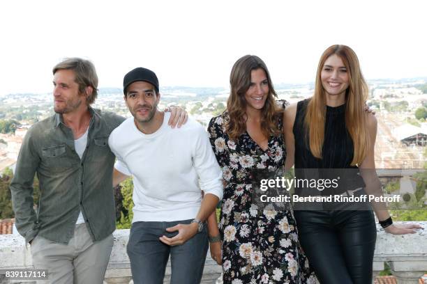 Team of the movie "Epouse-moi mon pote", actor Philippe Lacheau, director Tarek Boudali, actress Charlotte Gabris and Nadege Dabrowski aka Andy...