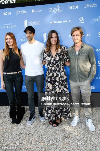 Team of the movie "Epouse-moi mon pote", actress Nadege Dabrowski aka Andy Raconte, director Tarek Boudali, actors Charlotte Gabris and Philippe...