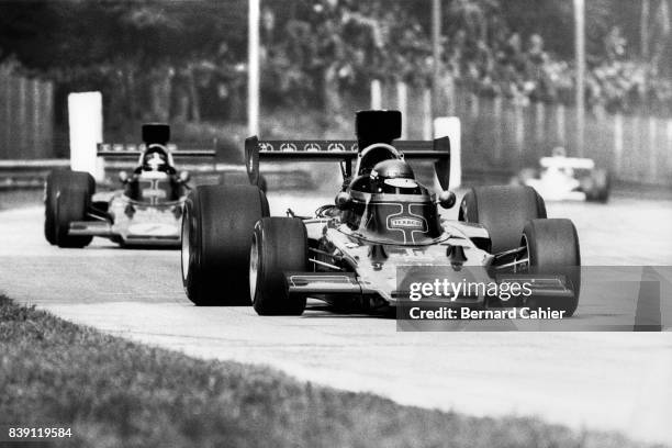 Ronnie Peterson, Emerson Fittipaldi, Lotus-Ford 72E, Grand Prix of Italy, Monza, 09 September 1973.