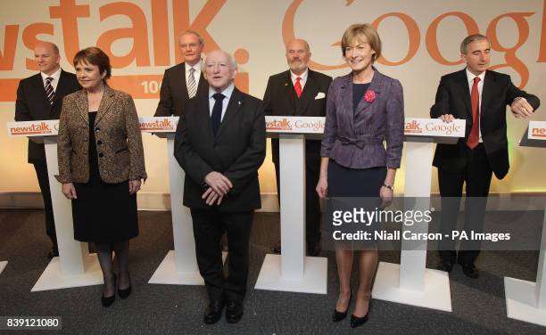 Presidential candidates, Sean Gallagher, Martin McGuinness, David Norris, Gay Mitchell, with Dana Rosemary Scallon, Michael D Higgins and Mary Davis,...
