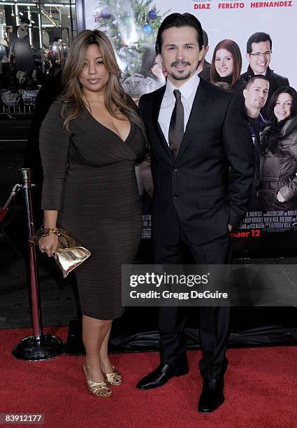 Actor Freddy Rodriguez and Wife Elsie Rodriguez arrive at the Los Angeles premiere "Nothing Like The Holidays" at the Grauman's Chinese Theater on...