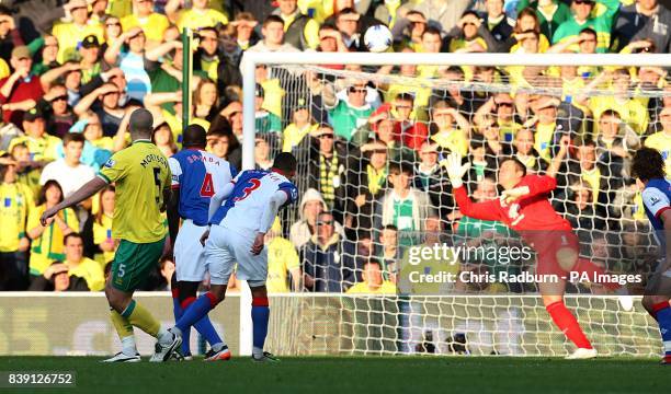 Norwich City's Steve Morison scores his side's first goal of the game