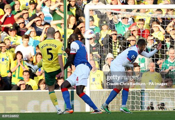 Norwich City's Steve Morison scores his side's first goal of the game