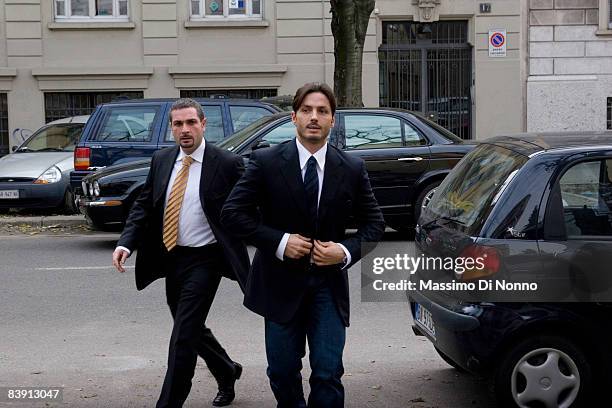 Piersilvio Berlusconi, son of PM Silvio Berlusconi and President of Mediaset, walks outside the ARCI , which is politically alligned to the left wing...