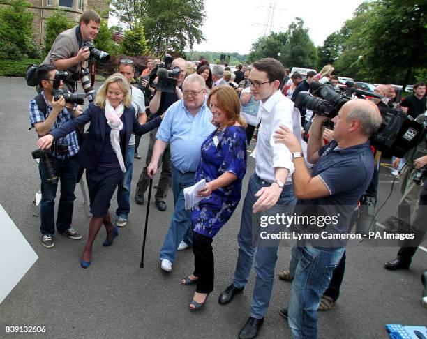 The media surround Colin and Chris Weir, from Largs in Ayrshire, during a press conference at the Macdonald Inchyra Hotel & Spa in Falkirk, after...