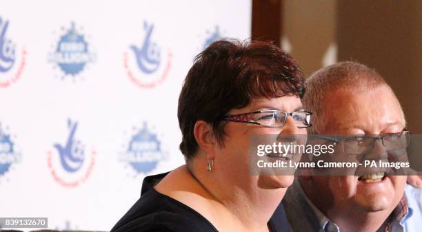 Colin and Chris Weir, from Largs in Ayrshire, during a press conference at the Macdonald Inchyra Hotel & Spa in Falkirk, after they scooped 161...