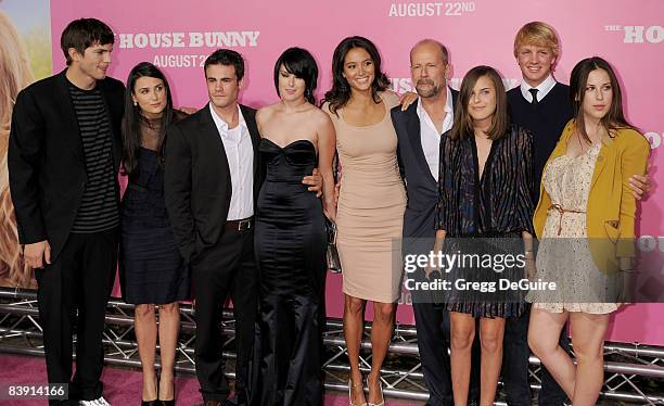 Actor Ashton Kutcher, Actress Demi Moore, Micah Alberti, Actress Rumer Willis, Emma Heming, Actor Bruce Willis and Scout and Tallulah Willis arrive...