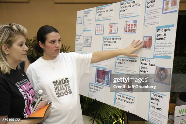 Woman explains a medical chart for Women's Health Day at the Baptist Health South Florida Hospital.