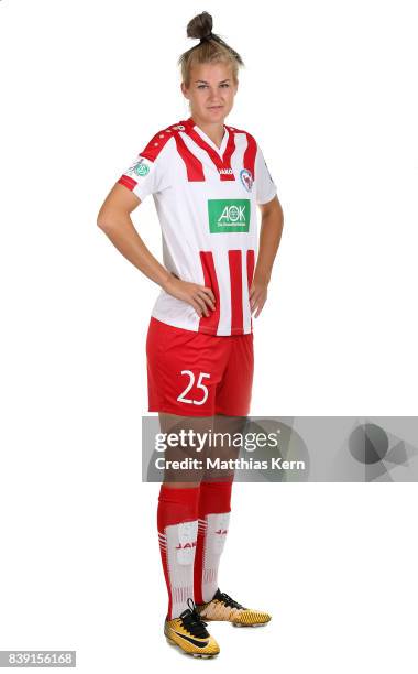 Rahel Kiwic of Turbine Potsdam poses during the Allianz Frauen Bundesliga Club Tour at stadium Luftschiffhafen on August 24, 2017 in Potsdam, Germany.