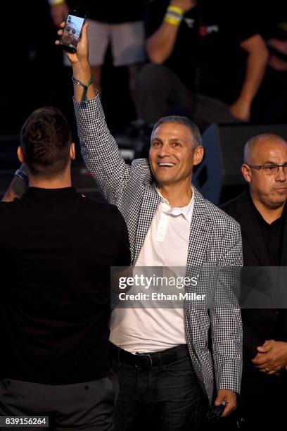 Ari Emanuel of WME-IMG is seen at the Floyd Mayweather Jr. And UFC lightweight champion Conor McGregor official weigh-in at T-Mobile Arena on August...