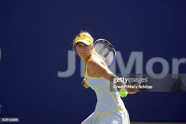 Tennis: US Open, Closeup of RUS Maria Sharapova in action during 3rd round vs Germany Julia Schruff at National Tennis Center, Flushing, NY 9/2/2005