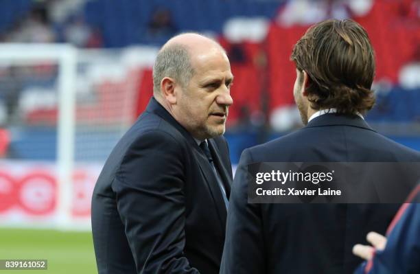 Maxwell and Antero Henrique of Paris Saint-Germain attends the French Ligue 1 match between Paris Saint Germain and AS Saint-Etienne at Parc des...