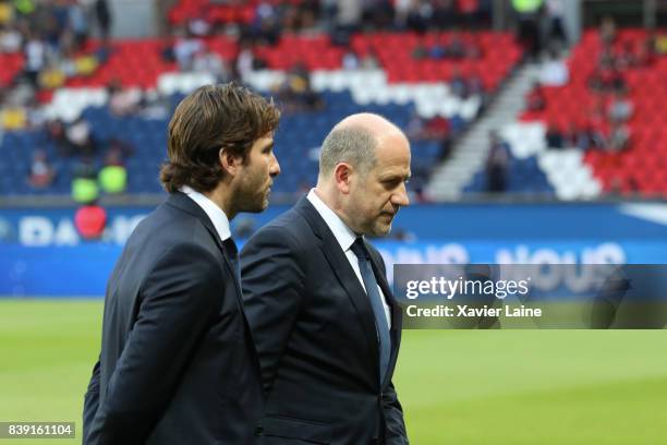 Maxwell and Antero Henrique of Paris Saint-Germain attends the French Ligue 1 match between Paris Saint Germain and AS Saint-Etienne at Parc des...