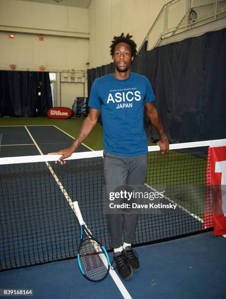 Gael Monfils surprises and join unsuspecting fans for A few games on court fans at Arthur Ashe Stadium on August 25, 2017 in New York City.