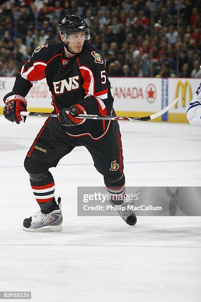 Christoph Schubert of the Ottawa Senators skates during their NHL game against the Toronto Maple Leafs on November 27, 2008 at the Scotiabank Place...