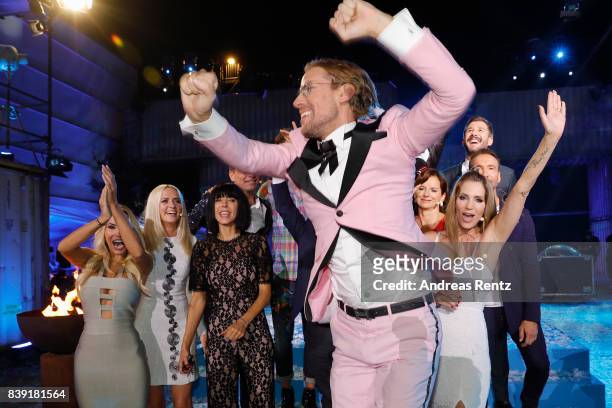Winner 2017, Jens Hilbert, celebrates during the finals of 'Promi Big Brother 2017' at MMC Studio on August 25, 2017 in Cologne, Germany.