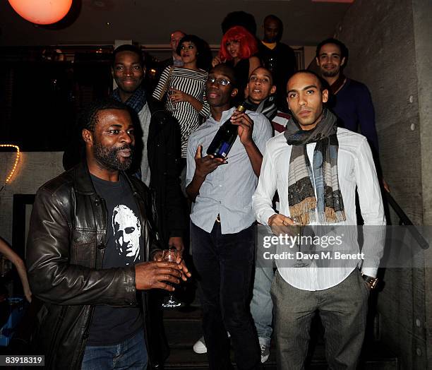 Danny Sapani, Nathan Stewart-Jarrett and Alex Lanipekun with Tarell Alvin McCraney attend the Royal Court Theatre fundraising Gala Wig Out's Big...