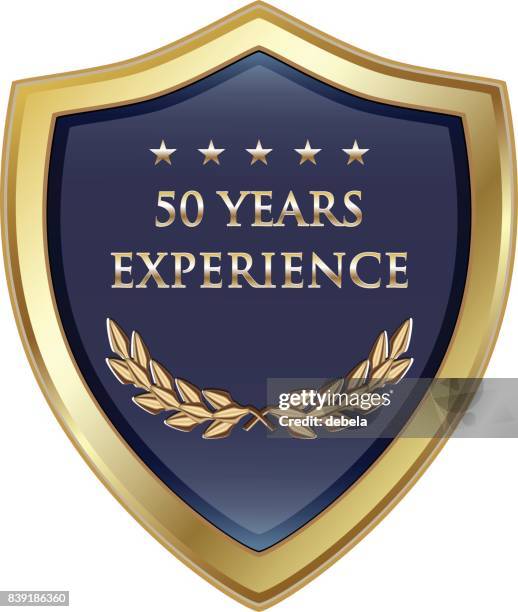 fifty years experience gold shield - five star experience stock illustrations
